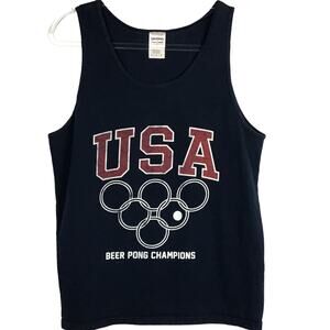USA Navy Blue Red Olympic Rings Beer Pong Champion Tank Top sz Medium